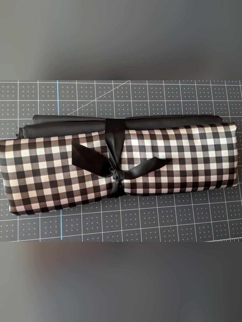 2-Pack of Synthetic Satin Fabrics: Black/White Check and Solid Black